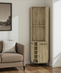 71" Natural Wood Corner Bar Cabinet With Two Doors