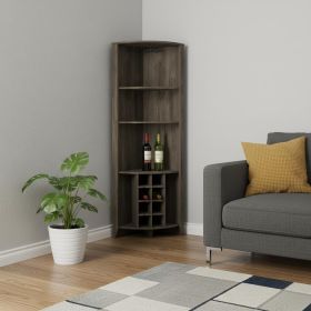 71" Dark Brown Wood Corner Bar Cabinet
