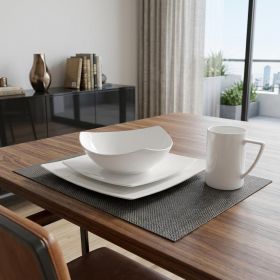 White Four Piece Square Bone China Dinnerware Set