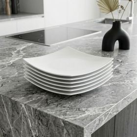 White Six Piece Square Bone China Service For Six Dinner Plate Set