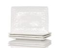 White Six Piece Rectangle Pebbled Porcelain Service For Six Dinner Plate Set