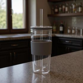 Clear And Gray Plastic Straight Shape Stemless All Purpose Wine Glass