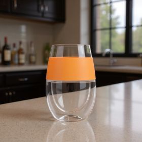 Clear And Orange Tritan Plastic Convex Curve Shape Stemless All Purpose Wine Glass