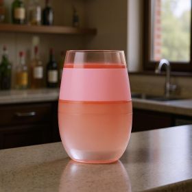 Clear And Pink Tritan Plastic Convex Curve Shape Stemless All Purpose Wine Glass