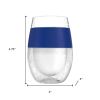 Set of Two Clear And Blue Tritan Plastic Convex Curve Shape Stemless All Purpose Wine Glass