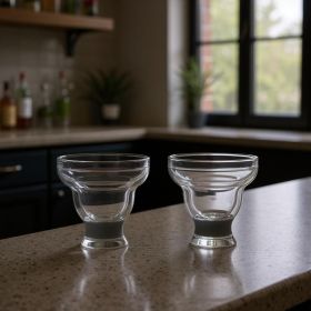 Set of Two Clear And Gray Tritan Plastic Unique Shape Stemless Margarita Glass