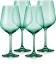 Set of Four Green Crystal Balloon Bowl Stemmed Red Wine Glass