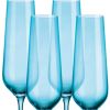 Set of Four Blue Crystal Straight Shape Stemmed Flute