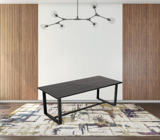 87" Black Solid Wood and Metal Sled Base Dining Table