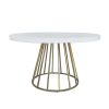 51" White and Brass Concrete and Brass Pedestal Base Round Top Dining Table