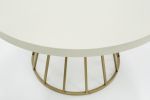 51" White and Brass Concrete and Brass Pedestal Base Round Top Dining Table