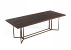 95" Brown and Brass Solid Wood and Brass Trestle Base Dining Table