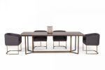 95" Brown and Brass Solid Wood and Brass Trestle Base Dining Table