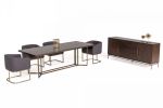 95" Brown and Brass Solid Wood and Brass Trestle Base Dining Table