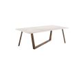 87" White and Brown Faux Marble and Solid Wood Trestle Base Dining Table