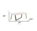 87" White and Brown Faux Marble and Solid Wood Trestle Base Dining Table