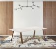 87" White and Brown Faux Marble and Solid Wood Trestle Base Dining Table