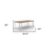 95" Brown and Silver Wood and Stainless Steel Dining Table