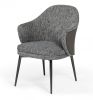Gray and Black Upholstered Fabric And Faux Leather Wing Back Dining Arm Chair