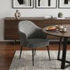 Gray and Black Upholstered Fabric And Faux Leather Wing Back Dining Arm Chair
