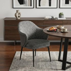 Gray and Black Upholstered Fabric And Faux Leather Wing Back Dining Arm Chair