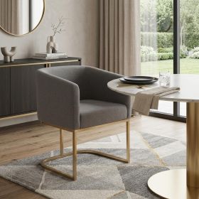 Dark Gray And Antiqued Brass Upholstered Fabric Dining Arm Chair