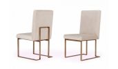 Set of Two Beige And Brass Upholstered Velvet Dining Side Chairs