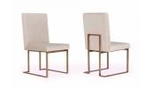 Set of Two Beige And Brass Upholstered Velvet Dining Side Chairs