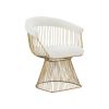White And Gold Fabric Steel Windsor Back Dining Arm Chair