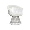 White And Silver Fabric Steel Windsor Back Dining Side Chair