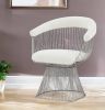 White And Silver Fabric Steel Windsor Back Dining Side Chair