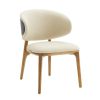 Cream And Brown Upholstered Fabric Wing Back Dining Side Chair