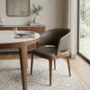 Dark Gray And Brown Upholstered Faux Leather Wing Back Dining Arm Chair