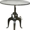 Adjustable Height Gray and Silver Solid Wood and Iron Pedestal Base Round Top Dining Table