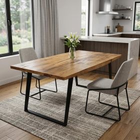 63" Natural And Black Solid Wood And Iron Sled Base Dining Table