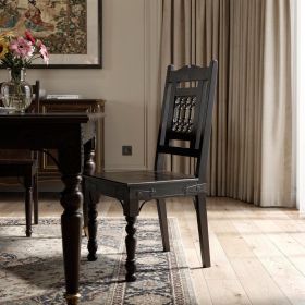 Dark Brown Metal and Wood Slat Back Dining Side Chair