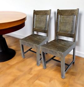 Set of Two Brown Wood Slat Back Dining Side Chairs
