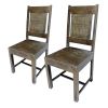 Set of Two Brown Wood Slat Back Dining Side Chairs