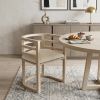 Ivory and Natural Upholstered Linen Curved Back Dining Arm Chair