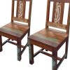Set of Two Brown Slat Back Dining Side Chairs