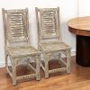 Set of Two Light Brown Wood Slat Back Dining Side Chairs