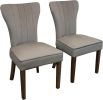 Set of Two Gray And Brown Upholstered Velvet Dining Parsons Chairs