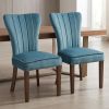 Set of Two Teal Blue and Brown Upholstered Velvet Dining Parsons Chairs