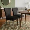Set of Two Dark Gray And Brown Upholstered Fabric Dining Parsons Chairs