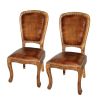 Set of Two Mahogany and Brown Upholstered Leather King Louis Back Dining Side Chairs