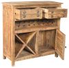 40" Rustic Natural Solid Wood 2 Door Wine Bar Cabinet