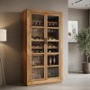 42" Brown Solid Wood And Glass Bar Cabinet With Four Shelves
