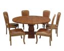 Seven Piece Brown Round Solid Wood Dining Set with Six Chairs
