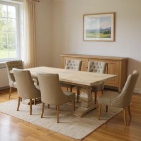 Seven Piece White Solid Wood Dining Set with Six Chairs