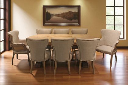 Nine Piece Natural Solid Wood Dining Set with Eight Chairs